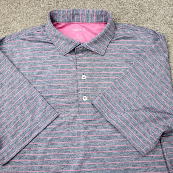Johnnie-O Newton Polo Shirt Mens Large Purple/Pink Golf Polyester Stretch S/S - Picture 1 of 14